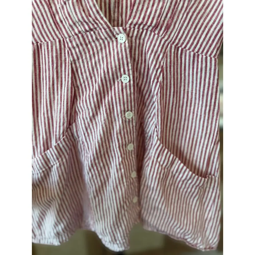 Reformation 100% Linen Striped Cecilia Kimono Mini Dress Red White Womens Size 4 - Picture 9 of 15
